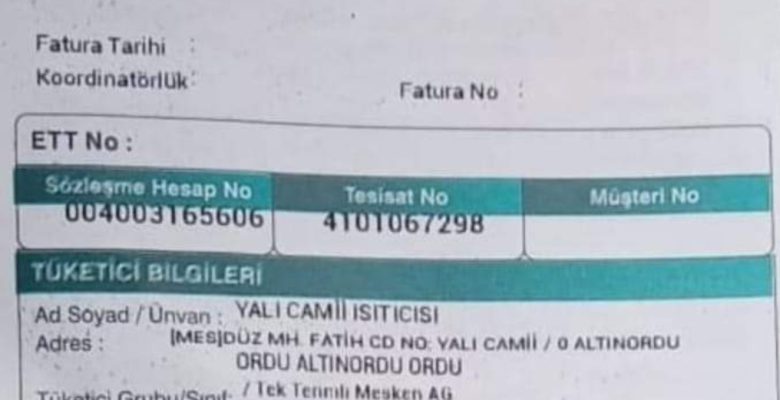 ORDU’DA BİR CAMİNİN ELEKTRİKLERİ KESİLDİ